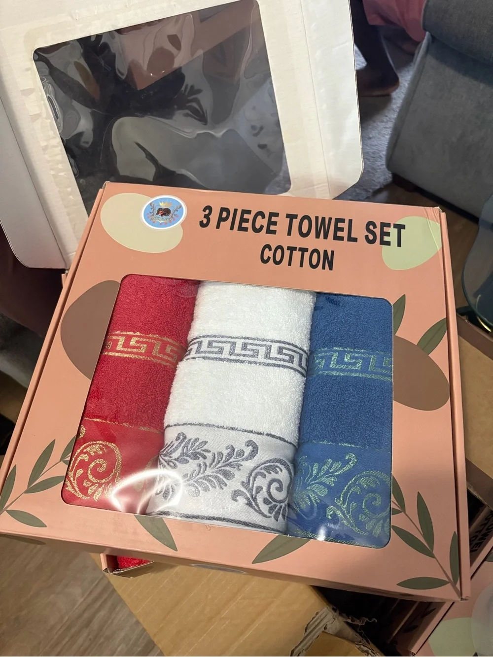 3-Piece Cotton Towel Set - Red, White & Blue